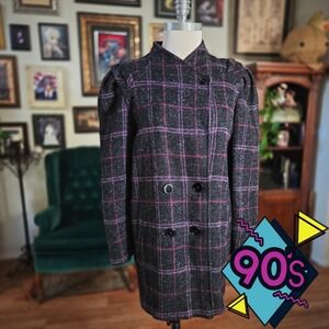 Vintage 90s NYG New York Girl Plaid Double Breasted Blazer Jacket Coat Union Tag